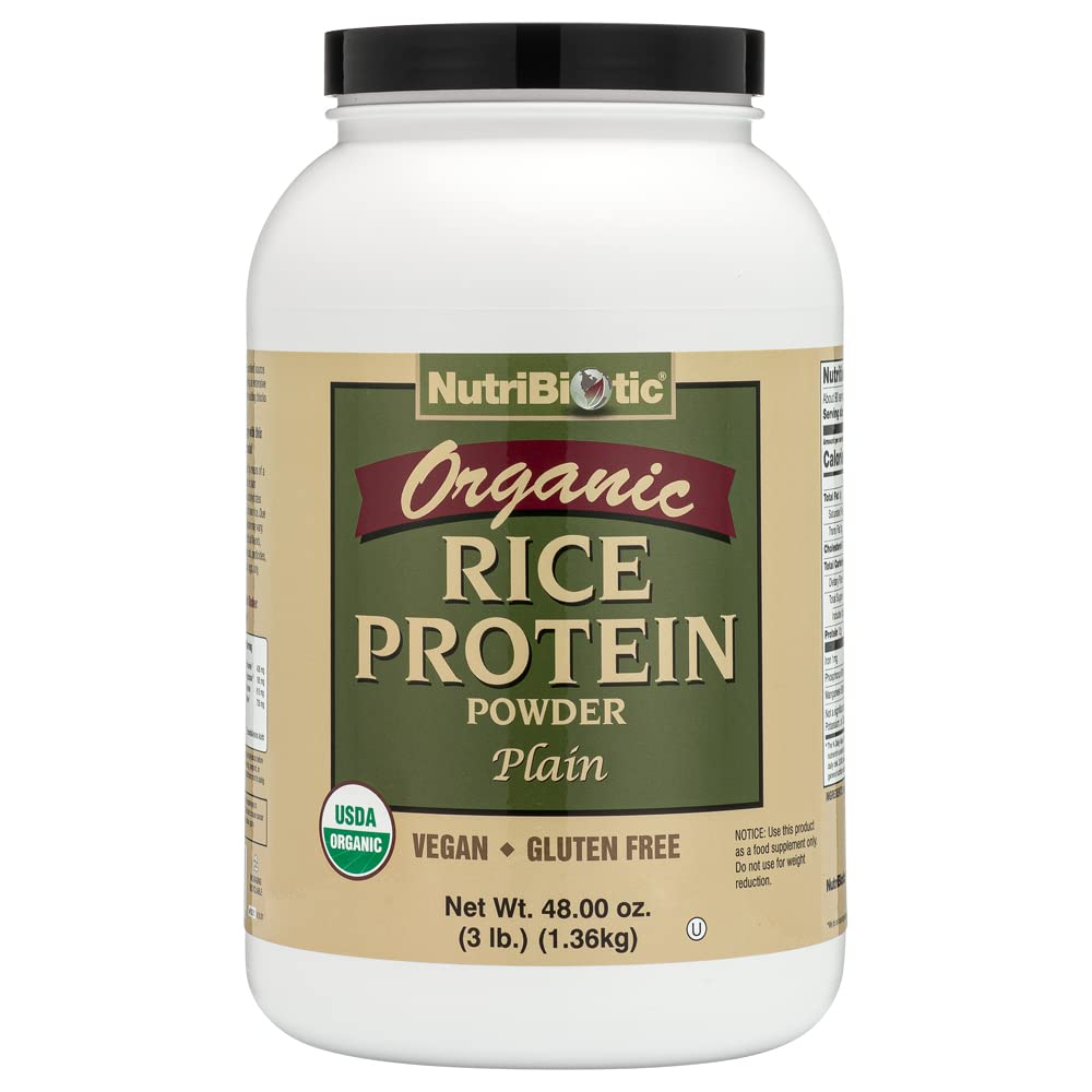 NutriBiotic Certified Organic Rice Protein Plain, 3 Pound Budding- 124; Low Carbohydrate Vegan Protein Powder