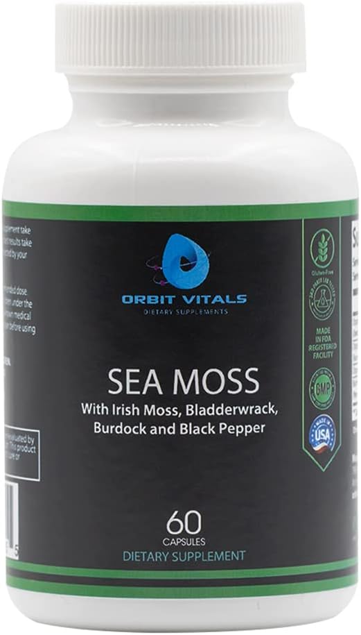 Sea Moss med Irish Moss Burdock Root Bladderwrack & Black Pepper - Ernærings- Rich Superfood for immun, fordøjelsesfremmende, Fælles, Hudsundhed - Vegan, Non- GMO - 60 Irish Moss Capsules, Made in USA