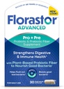 Florastor Select Pro + Pre Daily Probiotic and Prebiotic Supplement for Women and Men, Boosts Good Bacteria, Saccharomyces Boulardii CNCM I- 745 (30 kapsler) (Pack of 1)