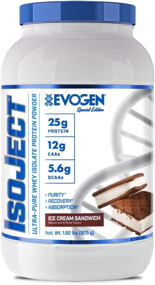 Evogen Isoject - Whey Protein Isolate ttesmå 124; Ultra- Pure Whey Protein Powder med Identitor Enzymes, BCAA, og EAA; Enhanced Absorption & Recovery • 124; Ice Cream Sandwich • 124; 25 Servering