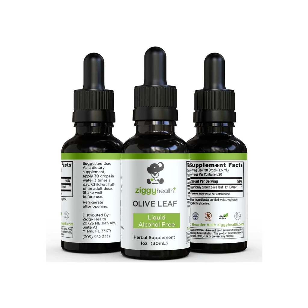 Olive Leaf Extract Liquid Tinktur - Økologisk - Alkohol Free Dietary Supplement - Ekstra styrke - Kardiovaskulær og samlet sundhedsstøtte - Vegan - 1 oz af Ziggy Health