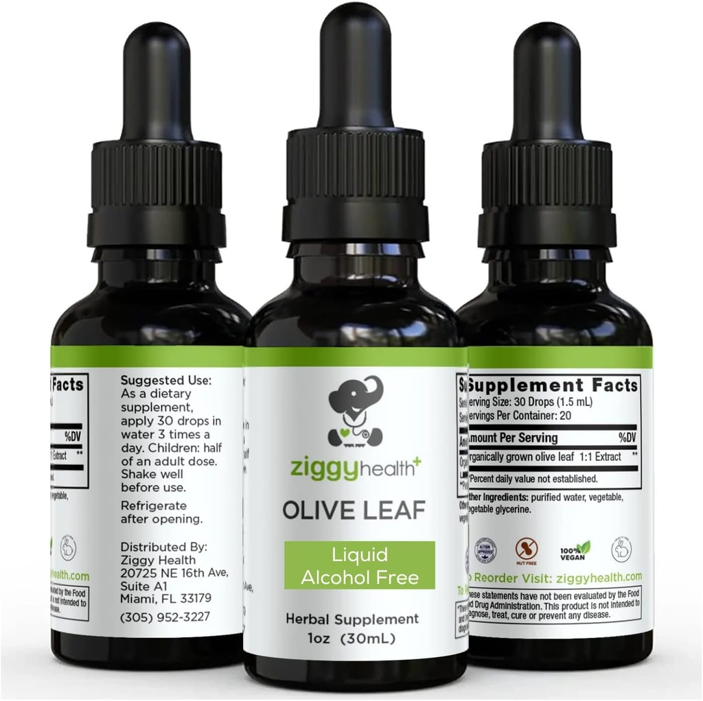 Olive Leaf Extract Liquid Tinktur - Økologisk - Alkohol Free Dietary Supplement - Ekstra styrke - Kardiovaskulær og samlet sundhedsstøtte - Vegan - 1 oz af Ziggy Health