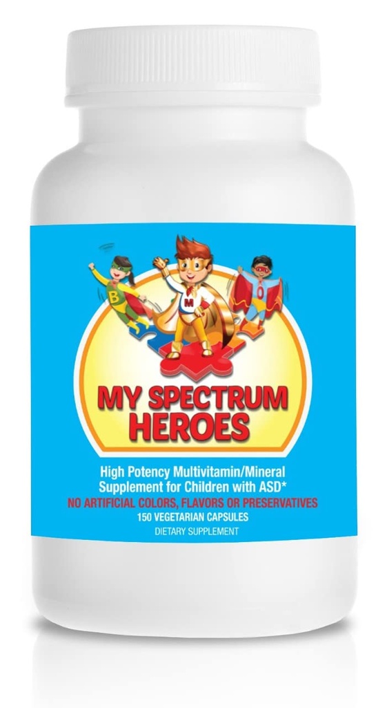 Min Spectrum Heroes Children 's Multivitamin Supplement - Acetyl- l- carnitin, Cholin, Coenzym Q10, Inositol, MSM, MTHF, NAC for Daglig Nutritional Help og Kognitiv Sundhed (150 kapsler)