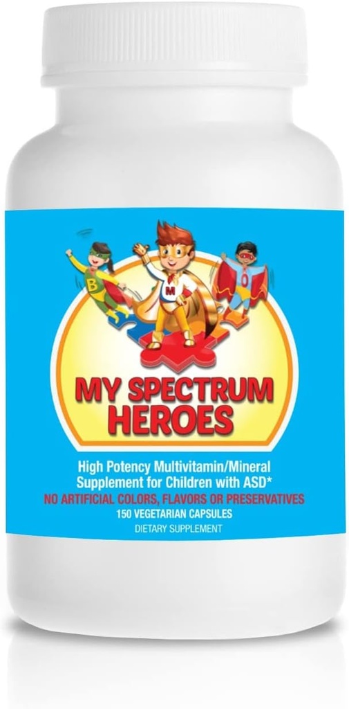 Min Spectrum Heroes Children 's Multivitamin Supplement - Acetyl- l- carnitin, Cholin, Coenzym Q10, Inositol, MSM, MTHF, NAC for Daglig Nutritional Help og Kognitiv Sundhed (150 kapsler)