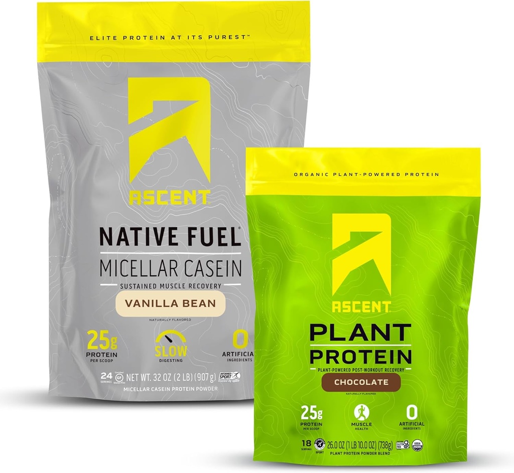 Aduft Casein Protein Powder Vanilla Bean 2 LB & Plant Protein Powder Chokolade 18 Servering