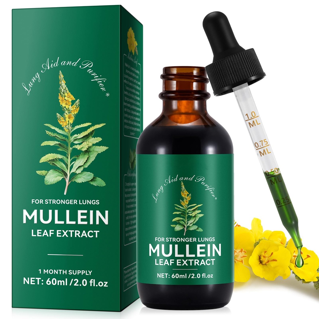 Mullein Drops, Mullein Leaf Extract for Lungs, Mulleins Leaf Drops for Lung Cleanse og Phlegm, Fast Absorption Powerful Mulleins Extract for Stronger Lungs (1)