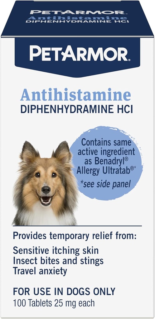 PetArmor Antihistamin Allergi Relief til hunde, Easy- to- Brug Allergi medicin til hunde, Anti- Itch Medicin Giver Relief fra Insect Bides, og Stings, 100 tabletter