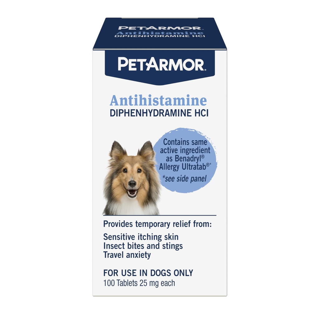 PetArmor Antihistamin Allergi Relief til hunde, Easy- to- Brug Allergi medicin til hunde, Anti- Itch Medicin Giver Relief fra Insect Bides, og Stings, 100 tabletter