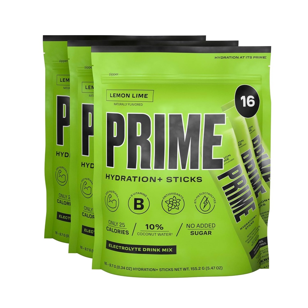PRIME HYDRATION + sticks Lemon Lime Note 124; Hydration Powder Single Serve Sticks