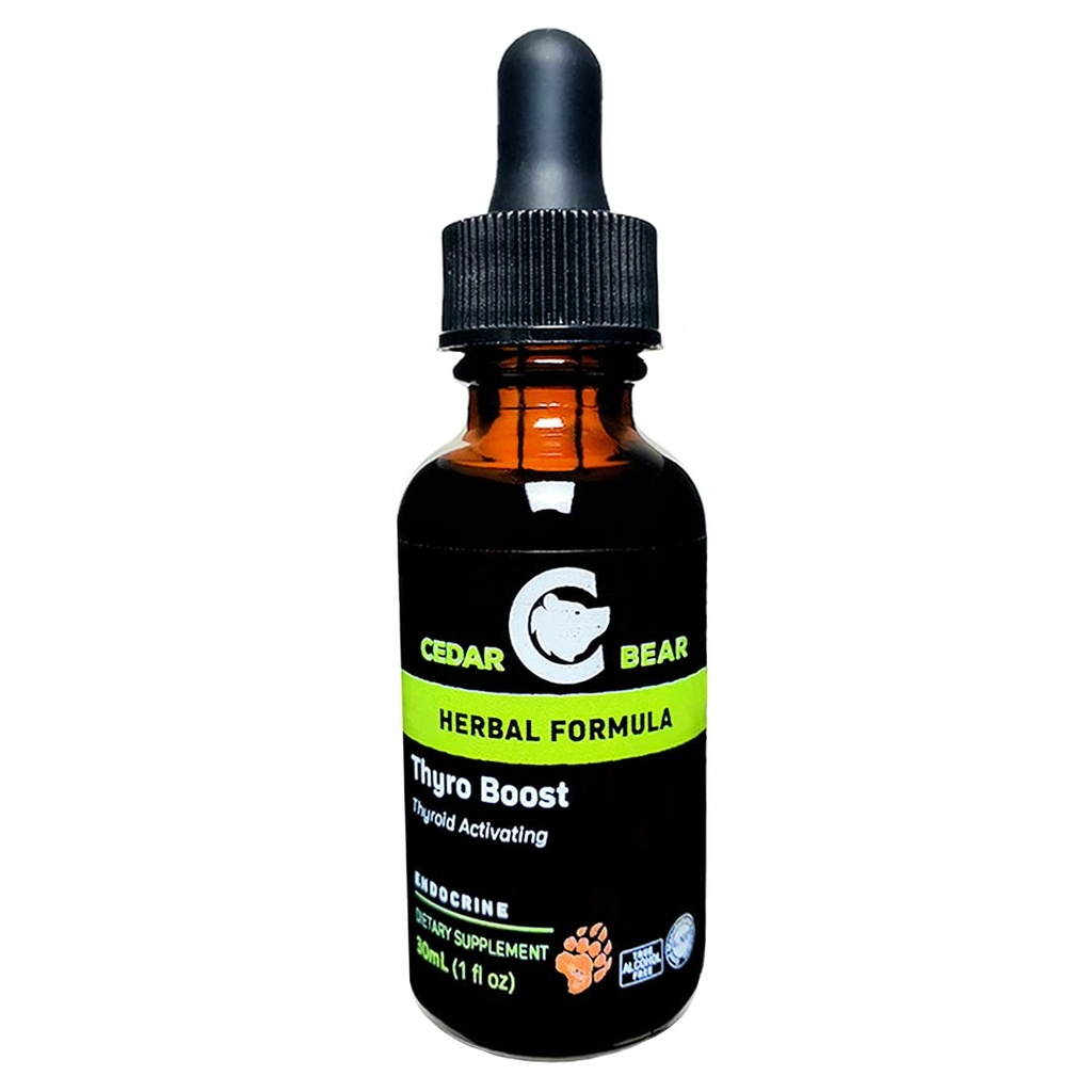 Cedar Bear Thyro Boost en flydende urte supplement, der hjælper med at aktivere og opbygge Thyroid funktion og strukturel integritet 1 Fl Oz