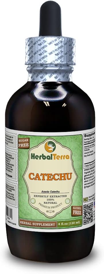 Catechu (Acacia Catechu) Glycerit, Tørret Herb Alkohol- Free Liquid Extract (Brand Name: HerbalTerra, Stolt Made in USA) 4 fl.oz (120 ml)