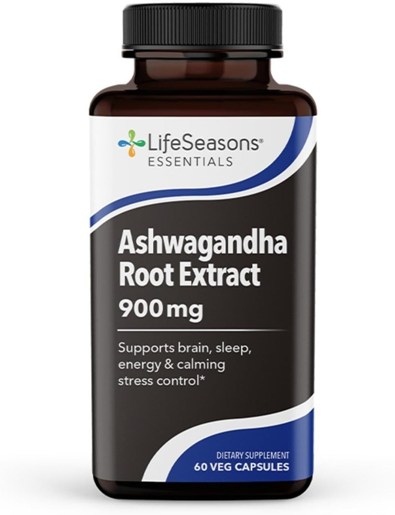 LifeSeasons Essentials Ashwagandha - Stress & Sleep Support - Roligt & fokuseret sind - Forbedrer Atletisk ydeevne & Brain Funktion - 900mg per 2 kapsler - 60 kapsler