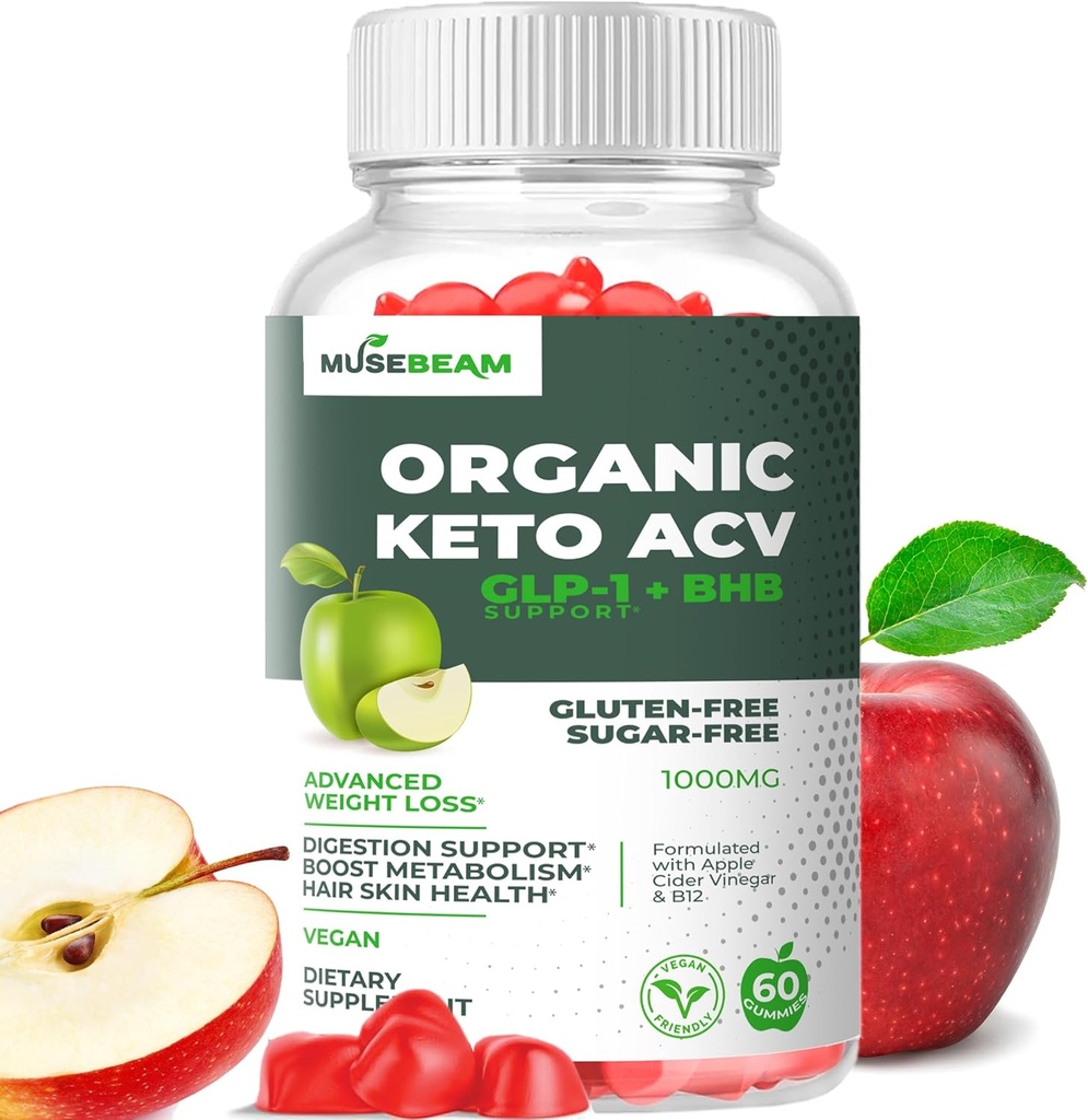 Organic Keto ACV Gummies Advanced vægttab - Gluten & Sugar Free Belly Fat Burner Apple Cider Vincious Diet Supplement for kvinder (1000MG)