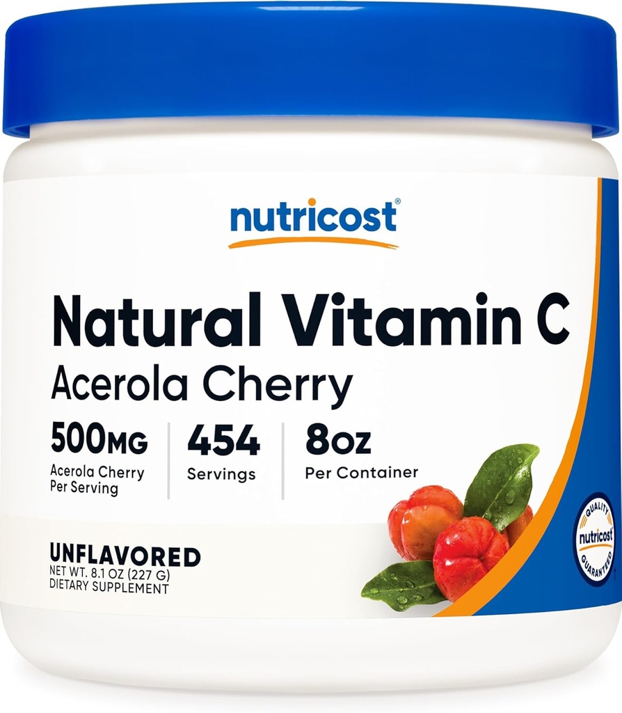 Nutricost Natural Vitamin C - Acerola Cherry Powder 0,5 LB - Gluten Free & Non- GMO