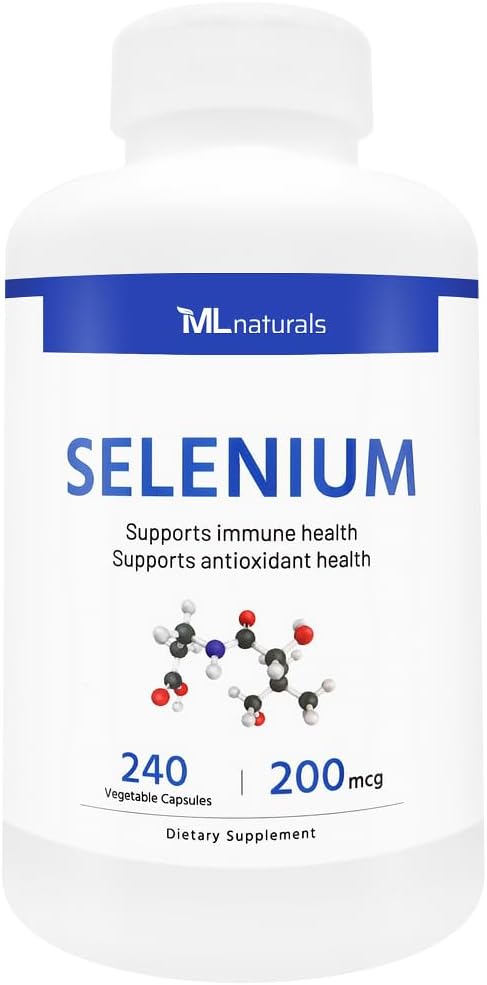ML Naturals Selenium 200mcg 240 Vegetabilske kapsler. Understøtter immunsundhed, NSF- certificeret & cGMP- compliant
