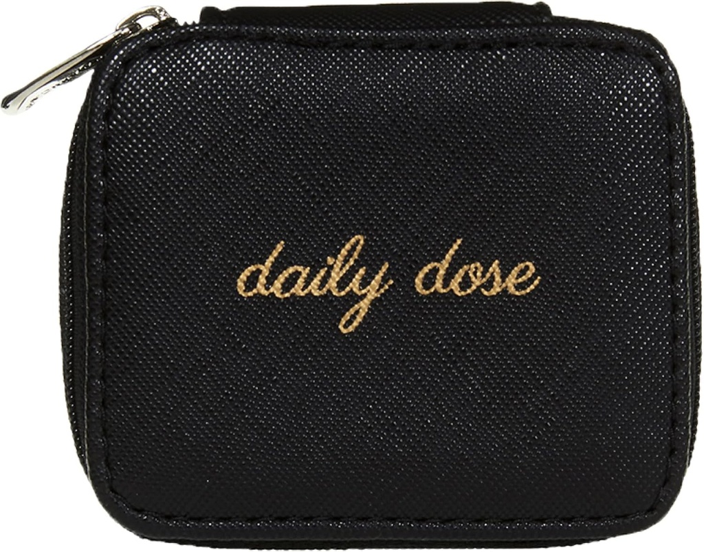 Miamica Zippered “Daily Dose” Pill Case with 8-Day Removable Plastic Medicine Organizer, Black, 3.5” L x 2.75” W x 1.25” H – Keep Your Vitamins and Pills Organized – Compact and Sleek Pill Box