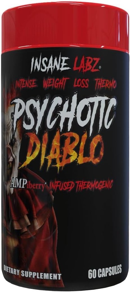 Insane Labz Psykotisk Diablo Thermogen Fat Burner for mænd og kvinder med korn af Paradise Theobromin Mælkebøtte Root Extract fueled by AMPiberry, Appetite Suppressant - 60 Serveringer