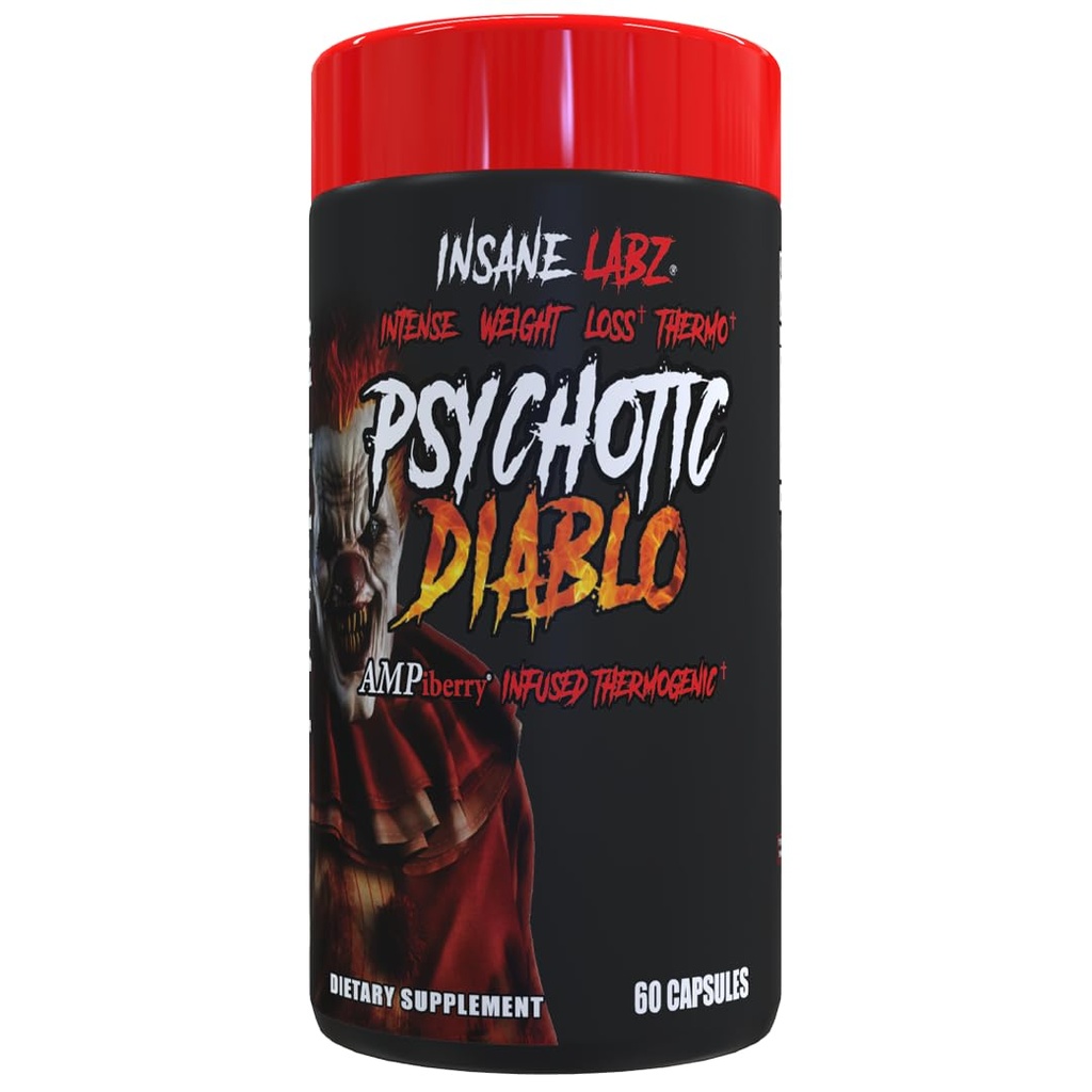 Insane Labz Psykotisk Diablo Thermogen Fat Burner for mænd og kvinder med korn af Paradise Theobromin Mælkebøtte Root Extract fueled by AMPiberry, Appetite Suppressant - 60 Serveringer