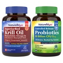 Krill Oil and Probiotics 50 Billion Bundle, Professional Grade, non-GMO, hjerte, fælles, Gut funktion & immunforsvar