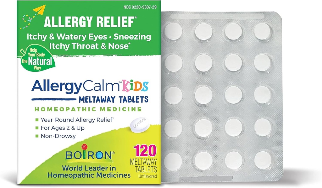 Boiron AllergyCalm Kids tabletter til lindring fra Allergi og Hay Fever Symptomer på nysen, Runny Næse, og Itchy Eyes eller Hals - 120 Greve