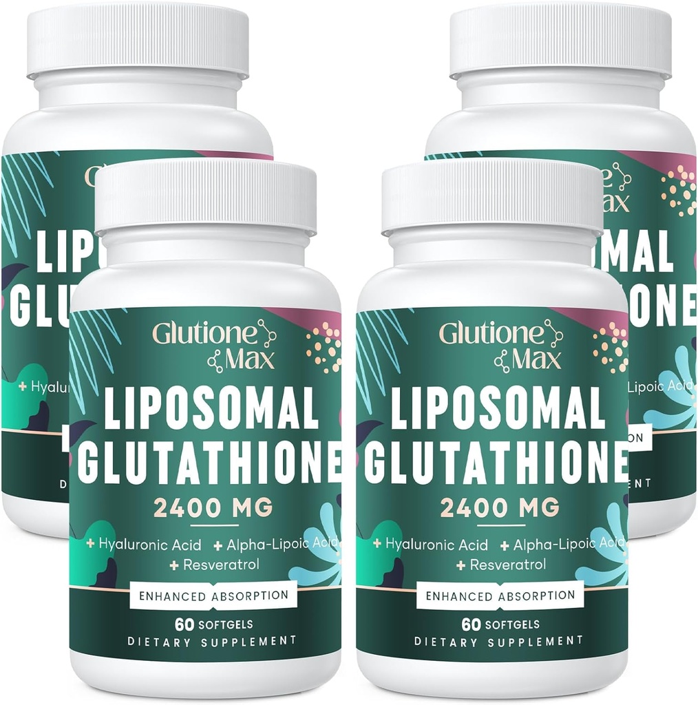8- 1- Liposomal Glutathion 2400 MG, High Absorption Antioxidant Formel - med Hyaluronsyre, Alpha- Lipoinsyre, Resveratrol - Hud, Lever Detox & immunsystem, 240 Softgels
