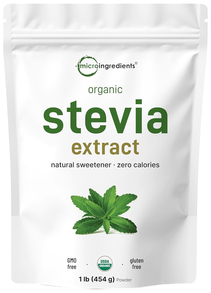 Pure Organic Stevia Powder, 1 Pound (2.837 Servering), Højeste Grade Stevia Green Leaf Extract Reb- - 124; Reduceret Bitter Aftershage Budd124; 0 Calorie, Natural Sweetening, Sugar Alternative, Keto Friendly