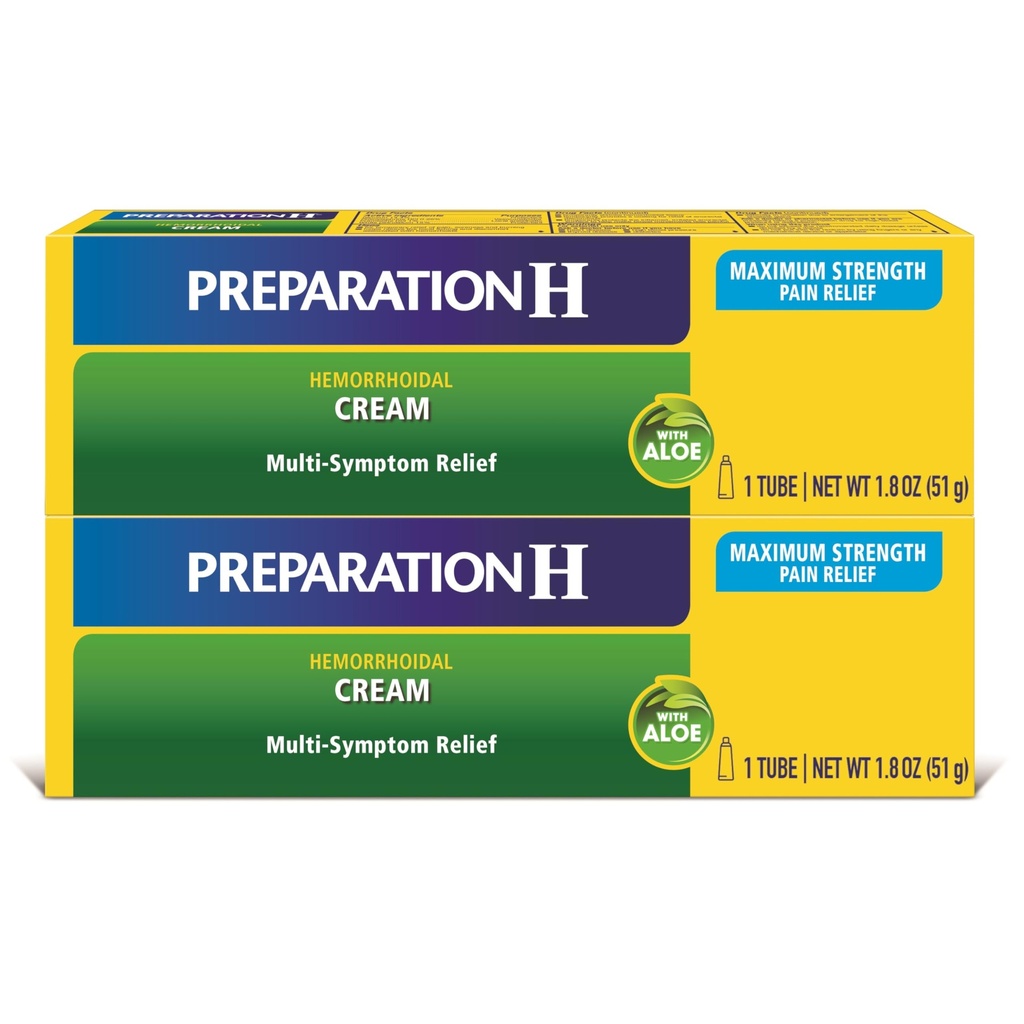 Præparat H Hæmorroide Symptomer Behandling Cream (2 x 1, 8 Ounce Tube), Maksimal styrke Multi- Symptom Smerte Relief med Aloe