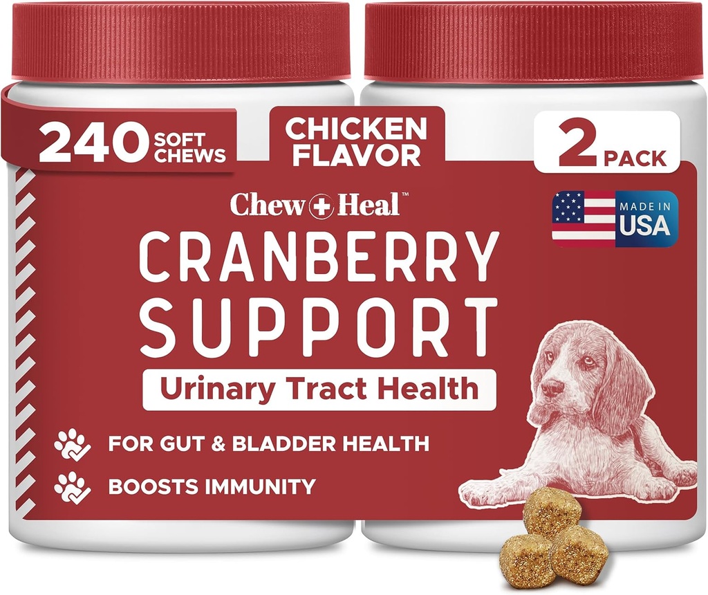 Hund UTI Behandling Tranebær supplement til hunde, 240 bløde tygger - Natural Urinary Tract Infektion Support og sund blærer kontrol - Lavet med Echinacea og C-vitamin (2 pakker af 120)