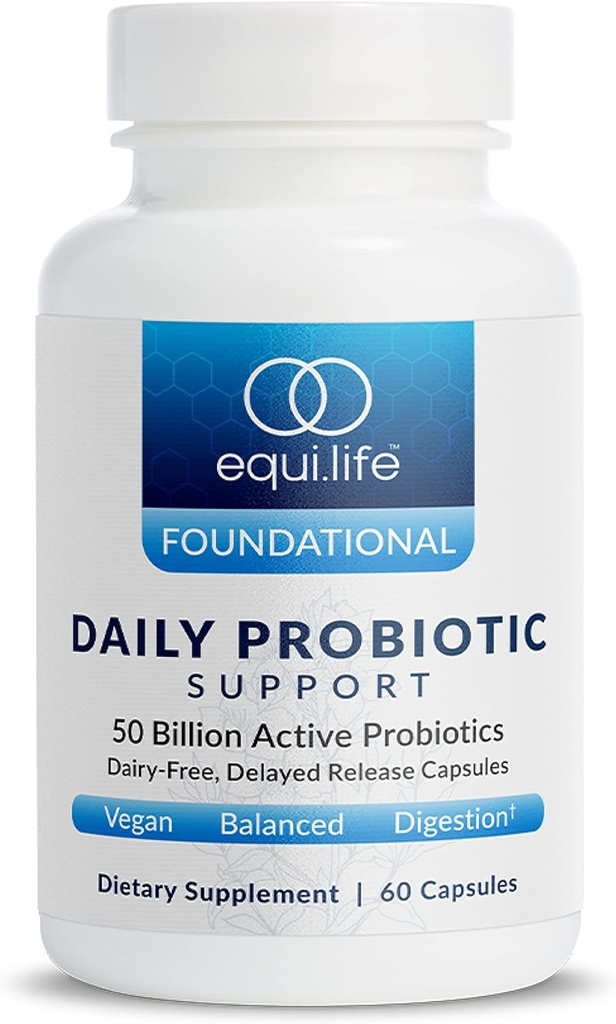 Equilife Daily Probiotic Support, 50 Millioner CFU, 8 Probiotiske Strops, fordøjelses- og tandkødstilskud til mænd og kvinder, Gluten Free, Soy and Dairy Free, Non GMO, American Made, 60 Kapsler