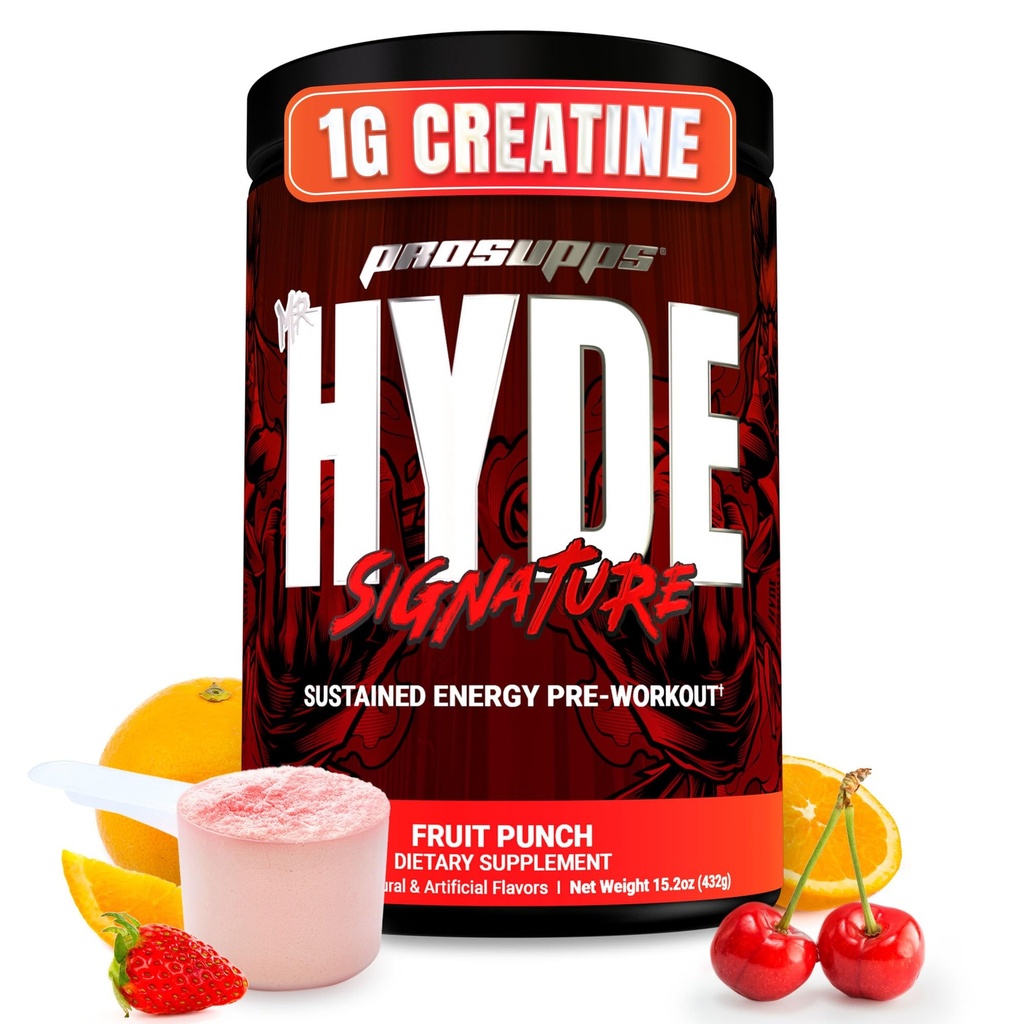 PROSUPPS Mr. Hyde Signature Pre Workout Pulver med Creatin, Beta Alanine & Koffein - Performance, Energy & Endurance - Ren Fitness & Gym Kosttilskud til mænd og kvinder (Fruit Punch, 60 Servering)