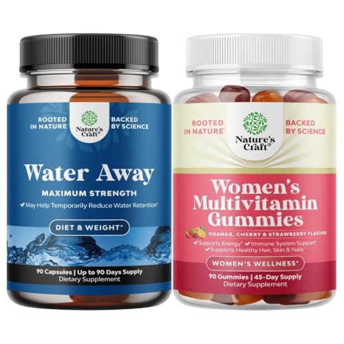 Bundle of Water Away Pills - Fluid retention Supplement med Mælkebøtte Leaf Uddrag til Bloating Relief - Kapsler til ben & fødder Hævelse og kvinders Multivitamin Gummies for voksne Energi & Immunitet