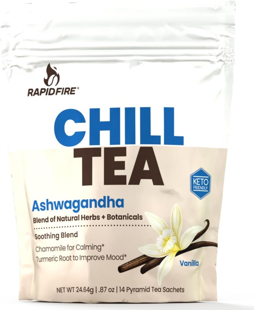 Chill Tea, Lindrende Blend, fremmer afspænding, med Ashwagandha, kamille, gurkemeje, stress Relief Tea, koffein fri, 14 Tea Tasker, 14 Servere