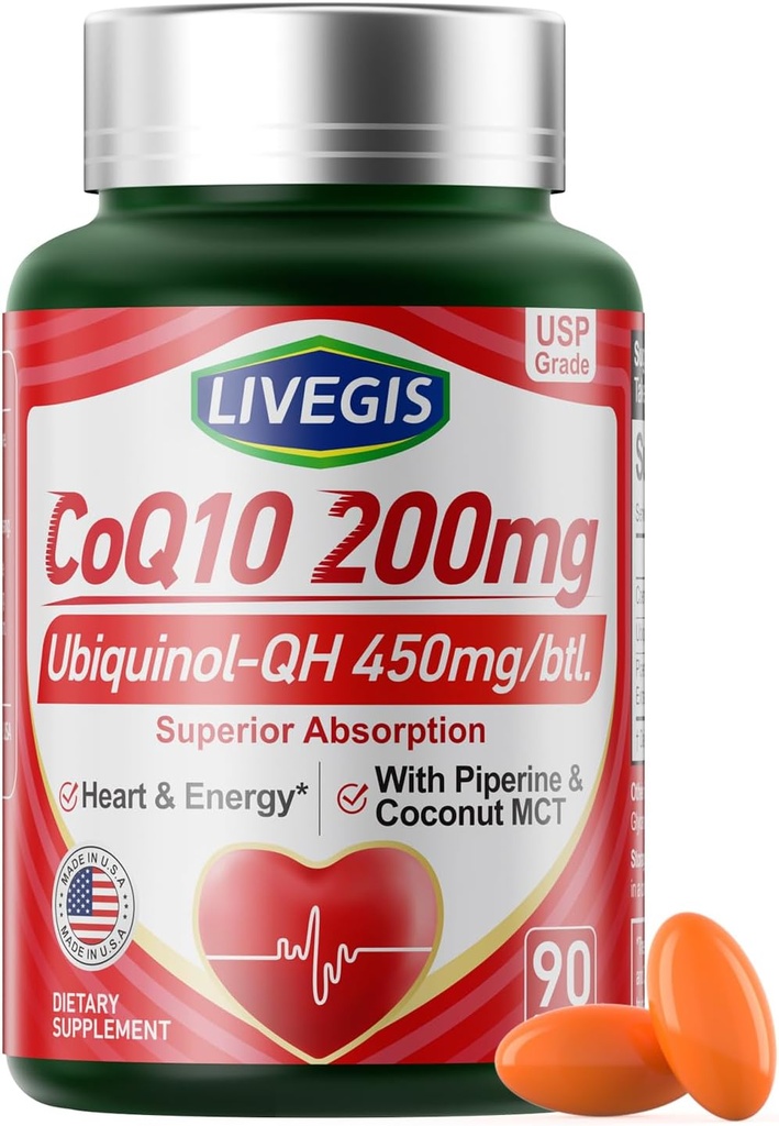 CoQ10 200mg Softgel, Ultra CoQ10 Ubiquinone 200mgWith Coconut MCT Oil, 5X Superior Absorption, Coenzym Q10 Supplement for Heart Health & Energy - 90 Counts