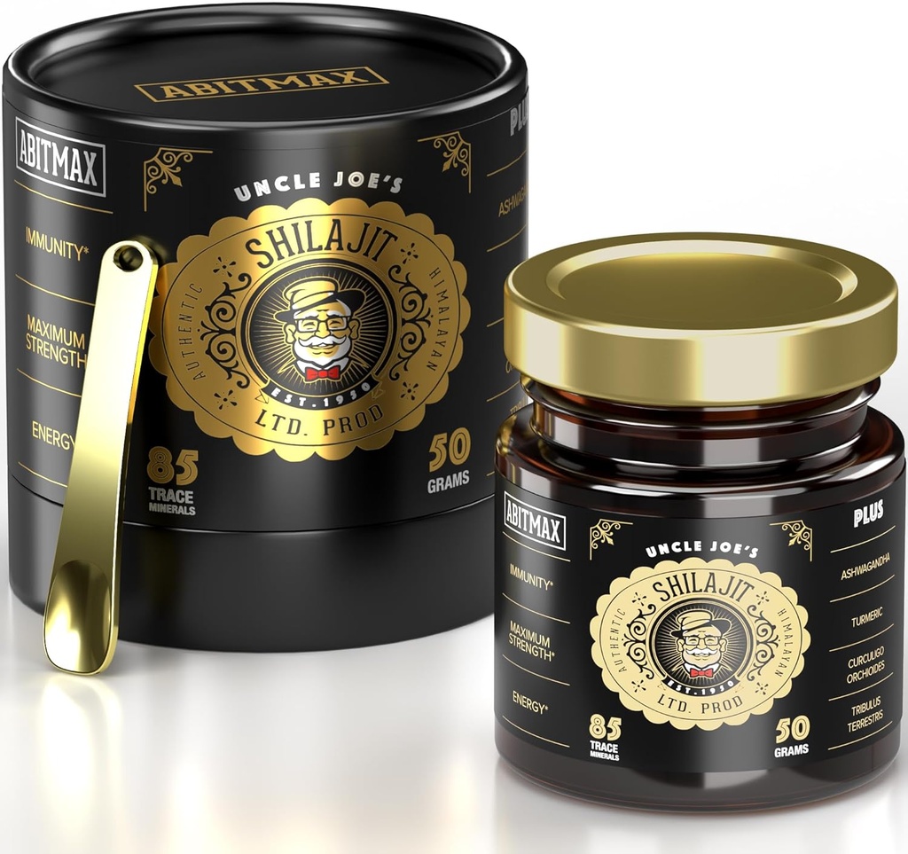 50G Pure Organic Himalayan Shilajit Resin, 800mg High Potency, Golden Grade A, 85 + Trace Minerals & Fulvic Acid, Natural Energy & Immune Booster