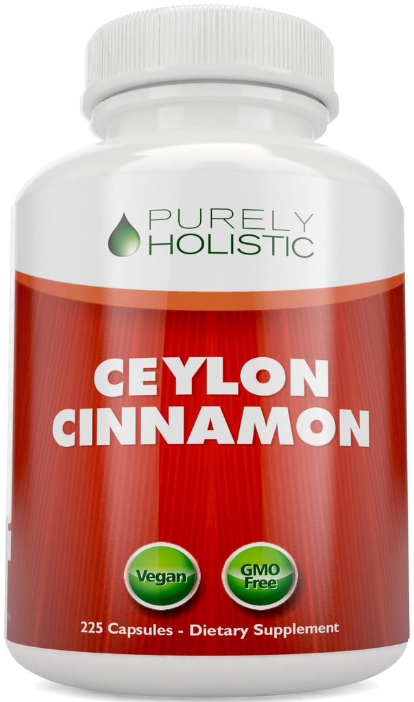 Purely Holistic Ceylon Cinnamon Capsules 1500mg, 225 Vegan Cinnamon Capsules, 75 Day Supply (25% More Servings), True Sri Lankan Ceylon Cinnamon Supplement