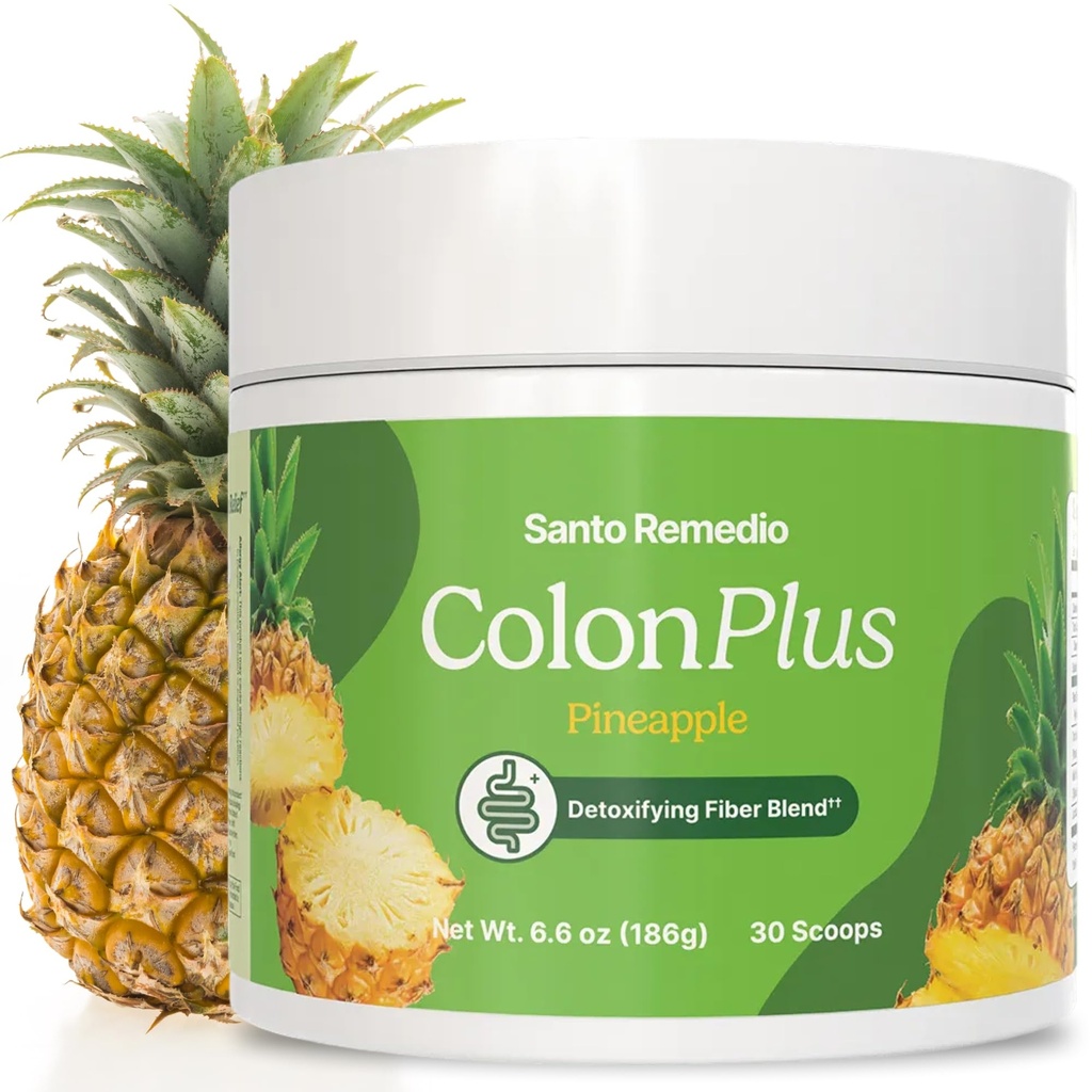Santo Remedio Colon Plus, Colon Cleanser, Dietary Psyllium Husk Fiber og Probiotika Supplement, 30 Servere, Ananas Arv