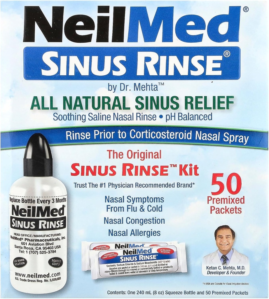NeilMed Sinus Rinse - En komplet Sinus Nasal Rinse Kit, 50 tal (pakke med 1) Tælling kan variere