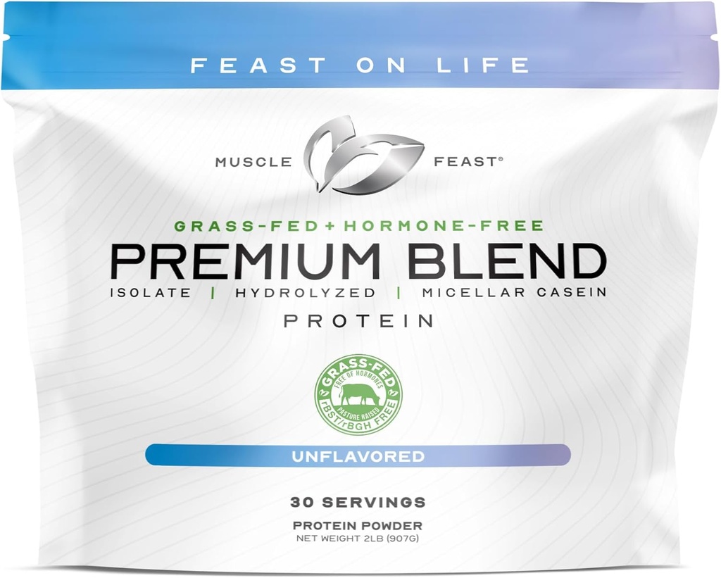 Muskel Feast Premium Blend All Natural Hormone Free Grass- Fed Whey Protein Powder, Unflavored, 2lb