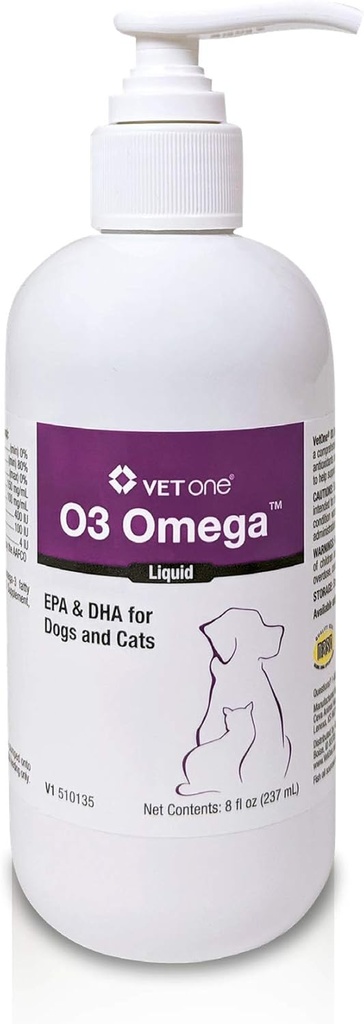 Omega 3 Fish Oil Liquid - Nutritional Fedtsyrer EPA & DHA, Omega 3 for hunde & katte, Bygger immunforsvar & fælles sundhed, hud og coat supplement til hunde, Kat Vitaminer, 8 oz Omega 3 Væske - VetOne