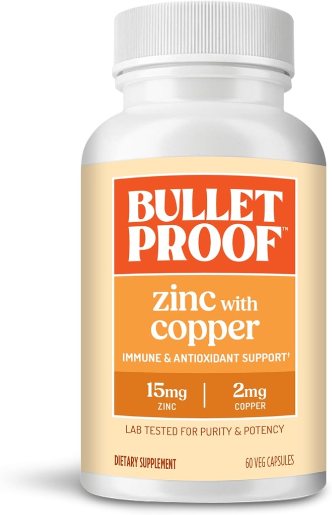 Bulletproof Zinc with Copper Capsules, 60 Count, Minerals and Antioxidant Supplement for Immunity and Mood