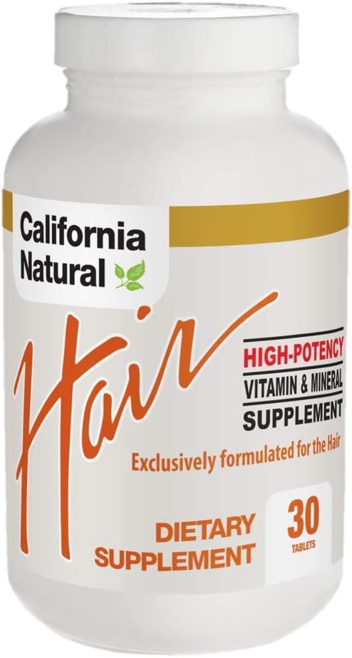 Høj potens hår Vitamin & Mineral tillæg med Biotin - California Natural - fremmer sund, længere og stærkere hår. - 30 tabletter (piller)