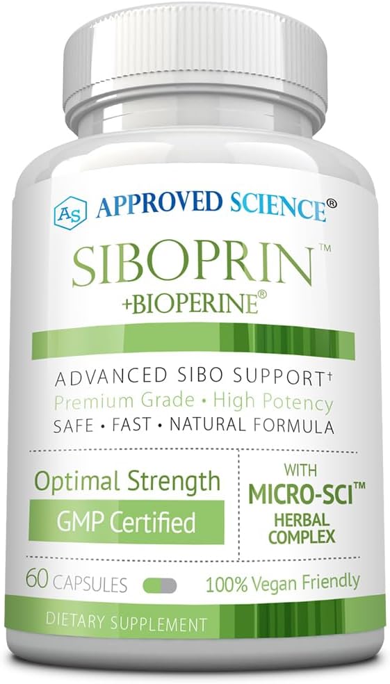 Godkendte videnskab Siboprin - 60 kapsler - Support Gut Balance, Sothe Intestinal Irritation, Hjælp med kramper og bloating - Kapsel Acid, Barberry, Oregano - Vegan
