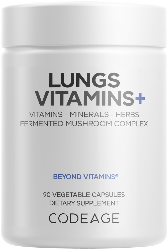 Codeage Lungs Vitamin, A, C, D, E, B6, Milk Thistle Lung Supplement, Zink & Magnesium, Cordyceps, Reishi, Chaga, Poria, Tylophora, Ingefær, Pebermynte Leaf Organic Herb Cleanse - Non-GMO - 90 Kapsler