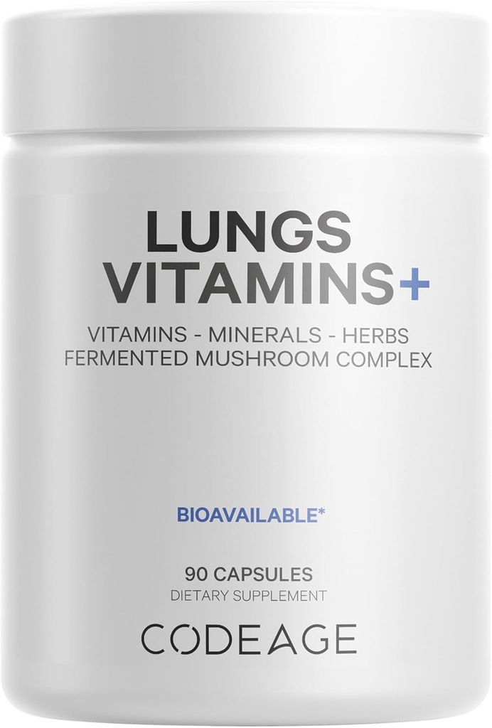 Codeage Lungs Vitamin, A, C, D, E, B6, Milk Thistle Lung Supplement, Zink & Magnesium, Cordyceps, Reishi, Chaga, Poria, Tylophora, Ingefær, Pebermynte Leaf Organic Herb Cleanse - Non-GMO - 90 Kapsler