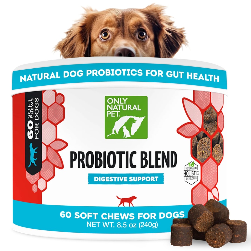 Kun Natural Pet Probiotic Dog and Cat Supplement - fordøjelsesmiddel & Gut Health Enzyme Formel, Puppy & Canine fordøjelsesmiddel, Bedste for Mave Relief & Gasaid - Soft Chews, 60 Greve.