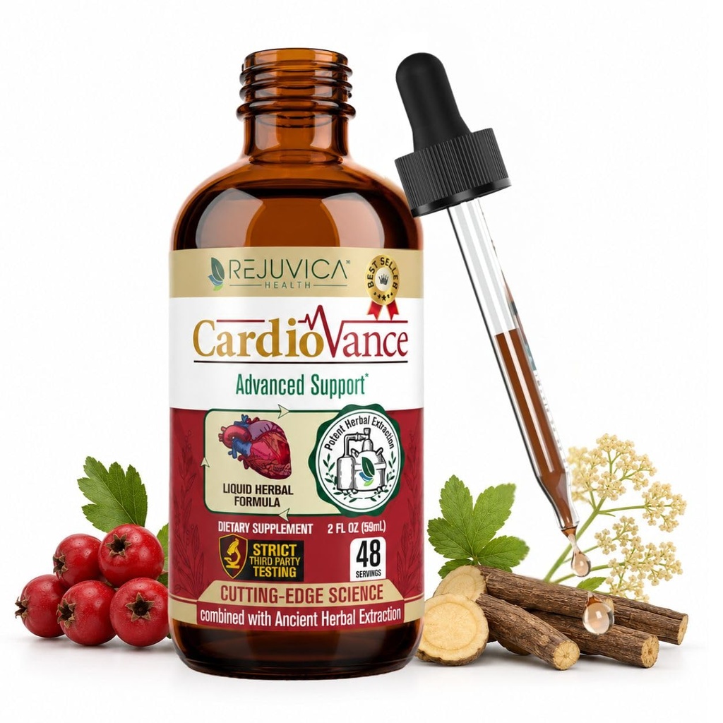 Rejuvica Health CardioVance - Heart Support - Flydende levering til bedre absorption - Hawthorne, Hibiscus, Arjuna, Olive Leaf & Mere!