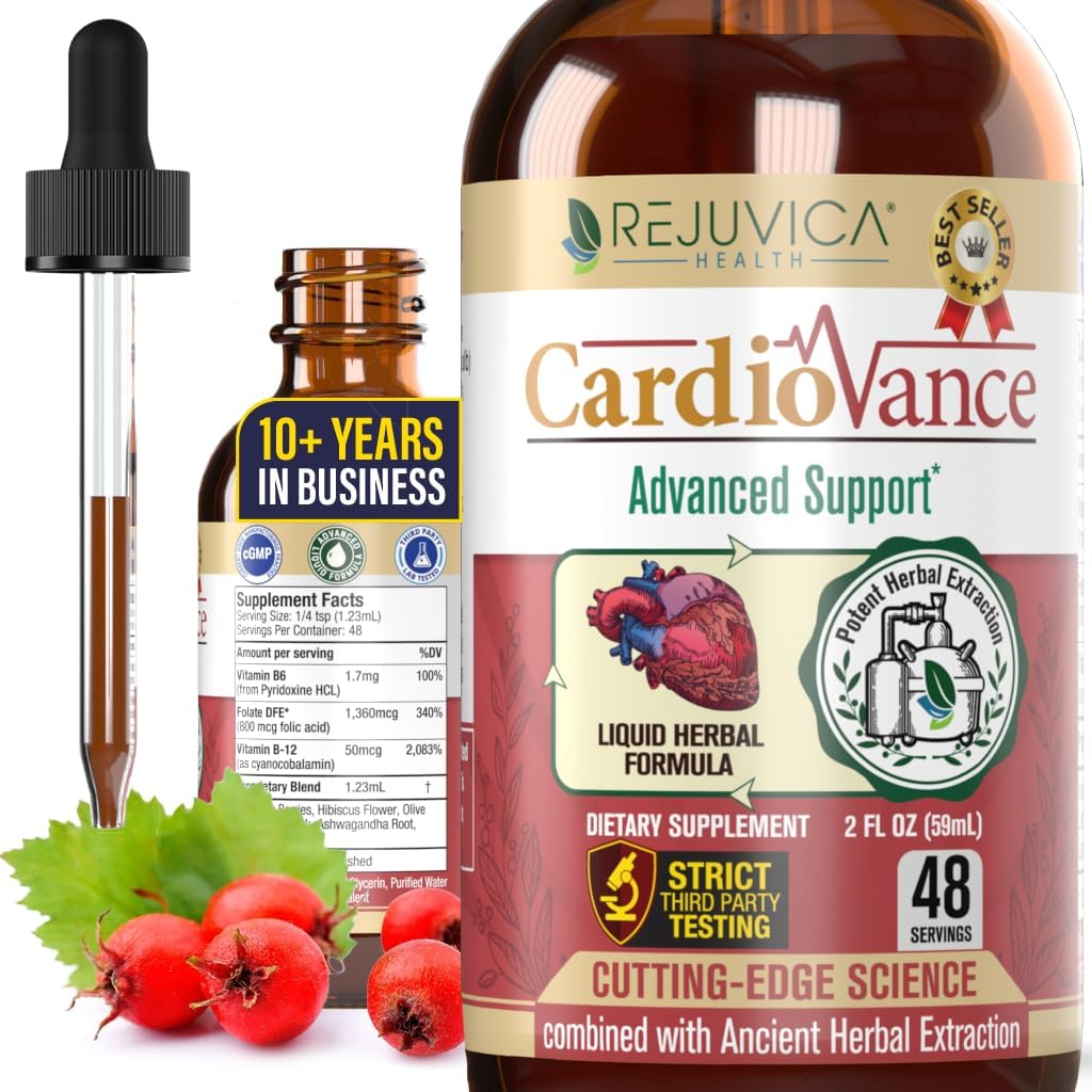 Rejuvica Health CardioVance - Heart Support - Flydende levering til bedre absorption - Hawthorne, Hibiscus, Arjuna, Olive Leaf & Mere!
