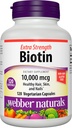 Webber Naturals Biotin 10.000 mcg, Extra Strength, 120 kapsler, sundt hår, hud & negle, vitamin supplement, Vegan