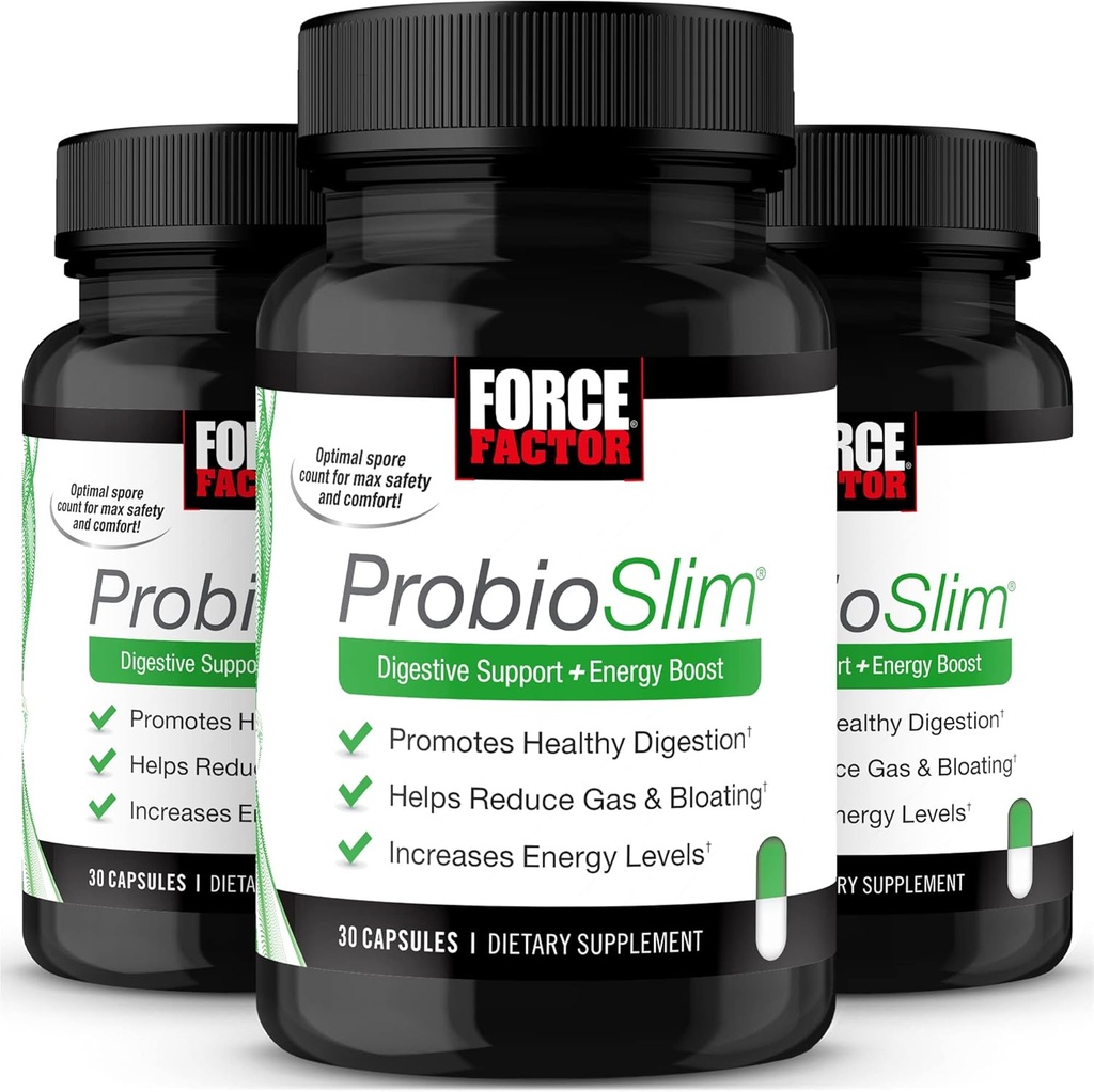 Force Factor ProbioSlim, Probiotisk tillæg for kvinder og mænd med Probiotika og grøn te ekstrakt, Reducere gas, Bloating, Forstoppelse, Support fordøjelsessygdomme & Gut sundhed, 30 Greve (Pack of 3)