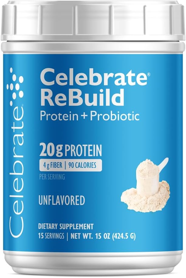 Fejre Vitamin Rebuild Protein Powder med Probiotika & Prebiotika - 20g Whey Isolate Protein, High Fiber, for Post Bariatric Kirurgi Patienter - Unflavored (15 Servere)